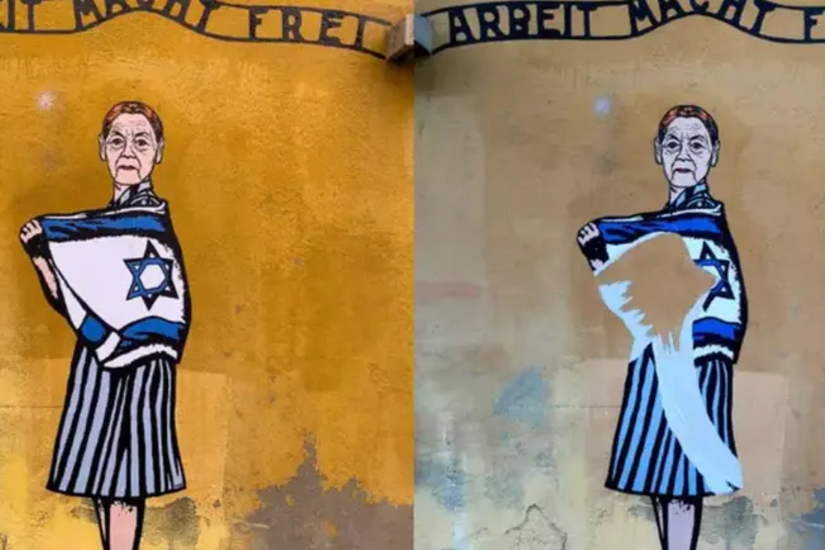 Borítókép: A falfestmény támadás előtt és után, kép forrása: LAC News24